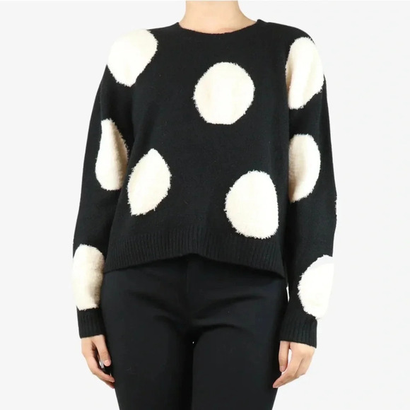 Alice + Olivia Gleeson Polka-dot Boxy Long-sleeve Pullover Sweater Wool Black M - Picture 7 of 16